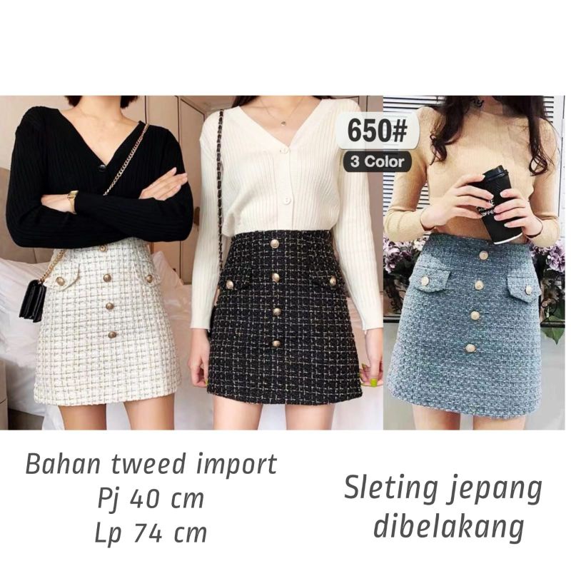 JCMP - 650 Rok Tweed * / Rok Mini Wanita Korean Style Terbaru