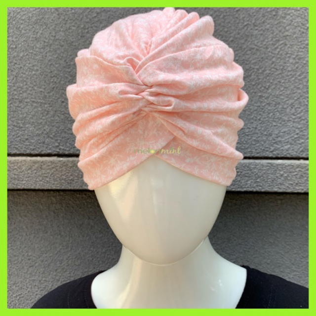 Melonmint Handmade Hijab Turban Instan Instant Wanita Dewasa Motif Bunga Kecil Orange Putih Grosir