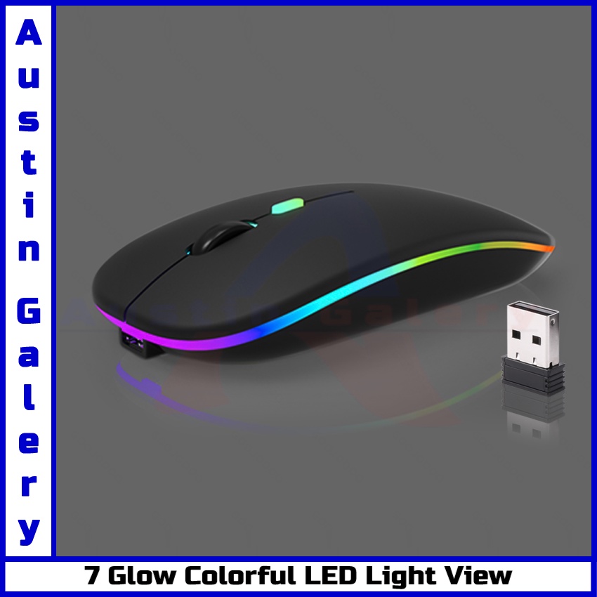 Mouse Bluetooth 5.2 Silent LED Light 1600DPI Dual MODE Mouse Rechargeable Ergonomic Design