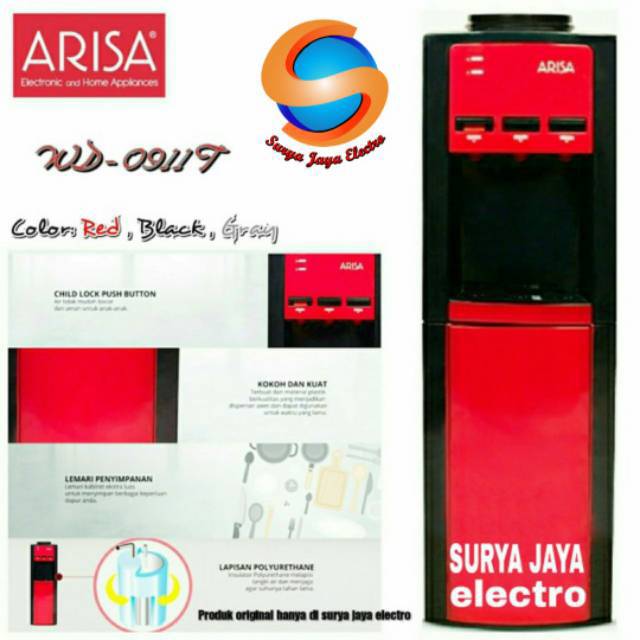 Dispenser air minum tcl arisa DW-0911T 3 KRAN PANAS DINGIN NORMAL SEMUA TANGKI FULL STANLIES STEEL
