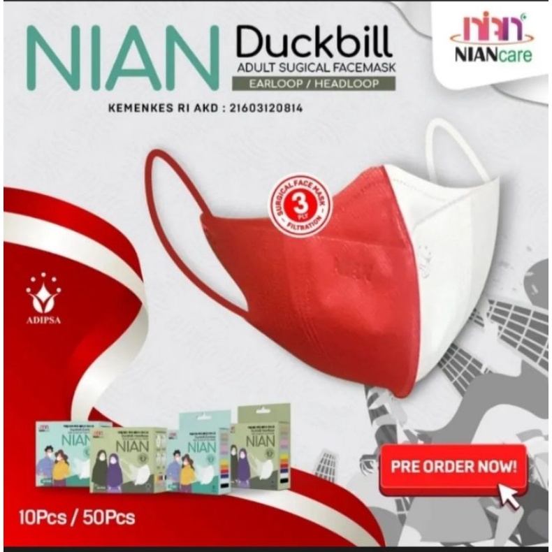 masker duckbill merah putih