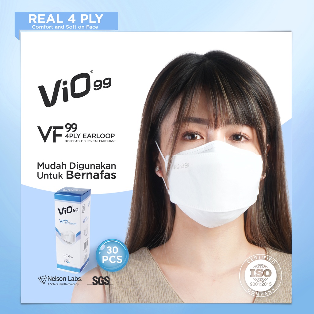 Vio - VF99 Mask '30S 4 Ply Earloop - Masker Medis Premium filtrasi 99 % aman mampu menyaring virus