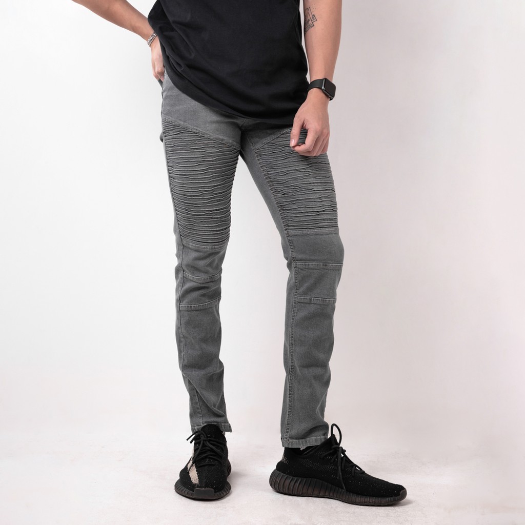 Celana Jeans Pria Bahan Stretch Denim - Biker Jeans - Light Grey - (UJB-02)