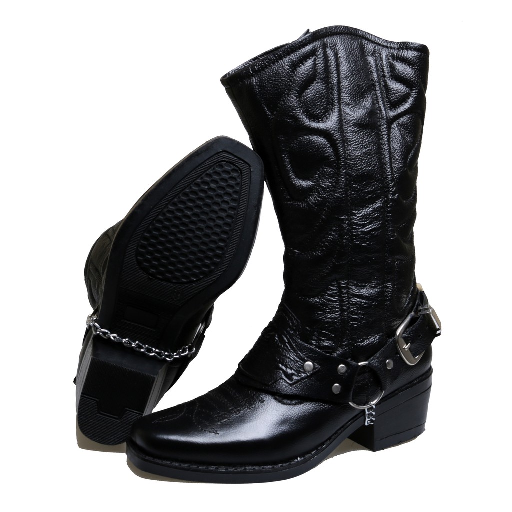 Sepatu Pria Boots Tinggi Harley Koboy Sherif BM-05 Boot Touring motor Traveling Koboy Kulit Asli Premium Hitam Ori