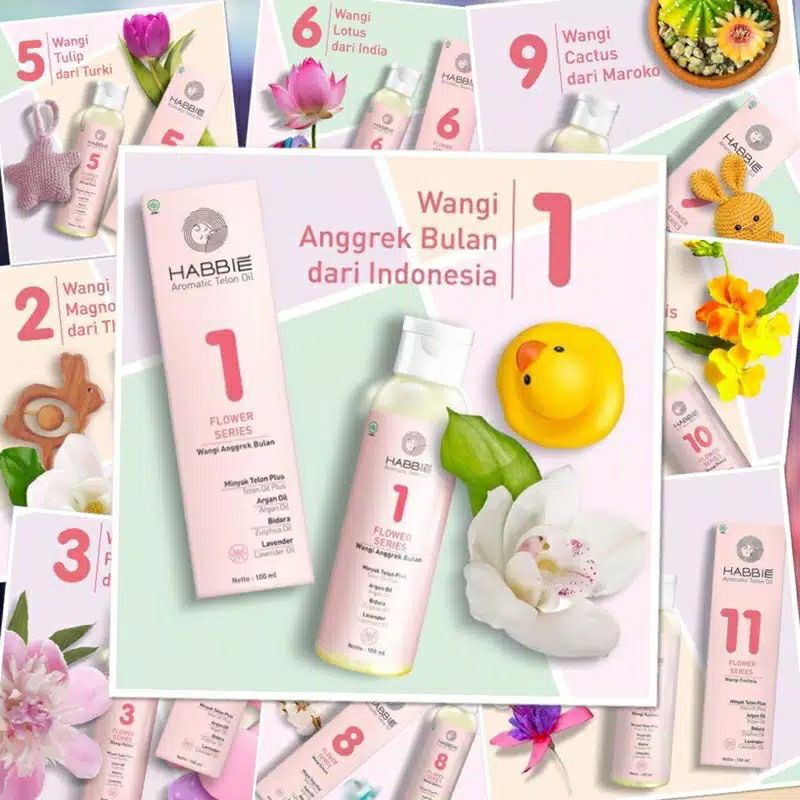 Habbie minyak telon bunga flower aromatic oil anggrek tulip lotus rose lily sakura matcha geranium