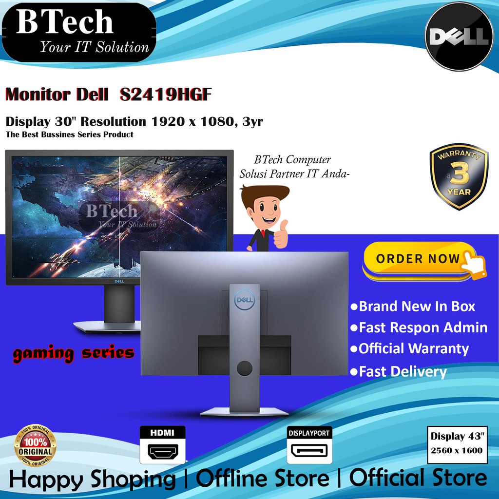 Monitor Dell 24" inch Monitor S2419HGF 3 Year