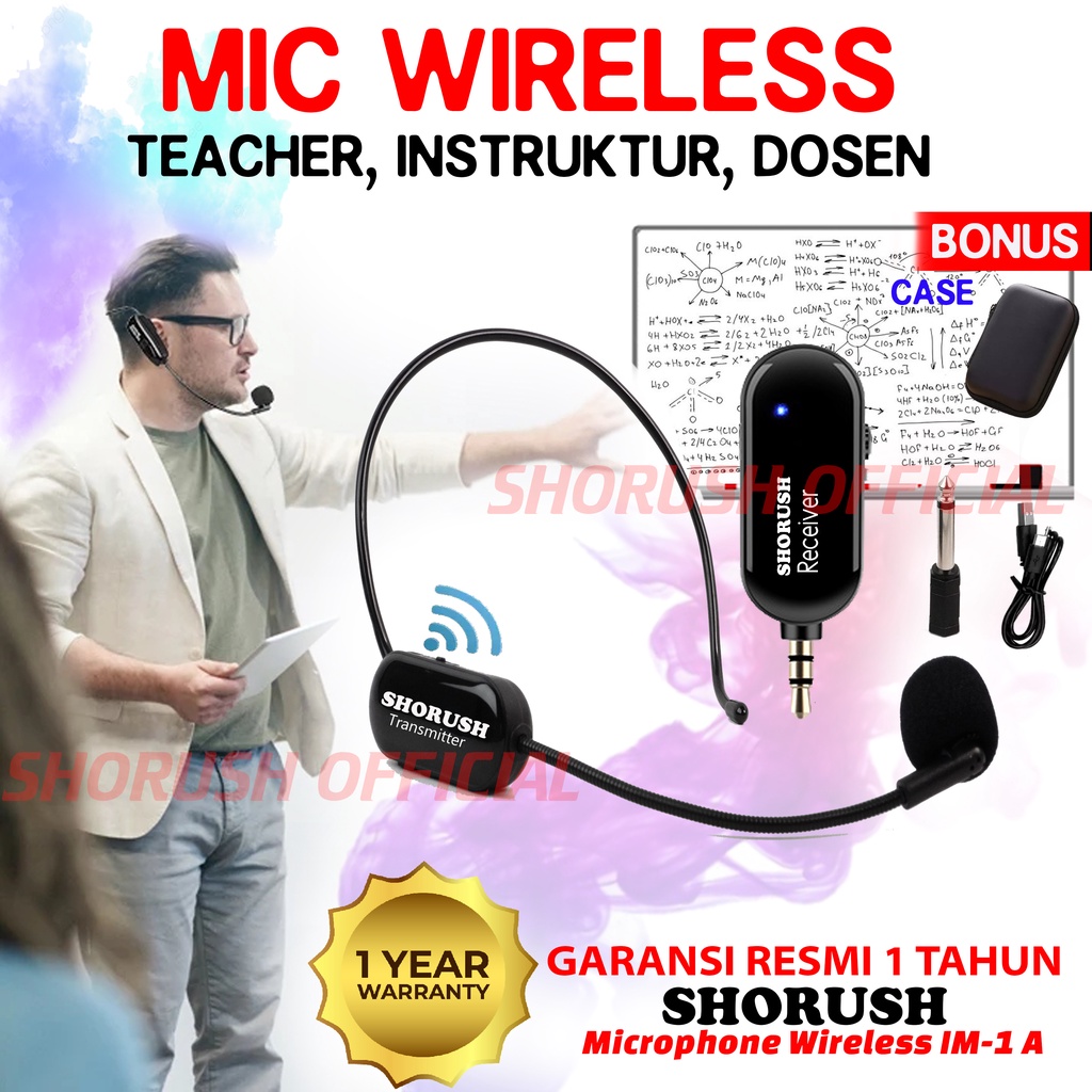 Shorush IM 1 Mikrofon Mic Microphone Clip On Wireless Bando Instruktur Senam Guru Dosen Teacher Meeting Moderator MC Yoga