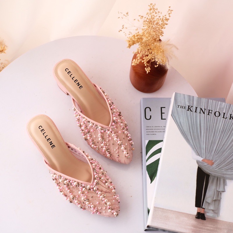 𝗖𝗘𝗟𝗟𝗘𝗡𝗘 • Irish Beads Heels (8warna) / wedding shoes brokat payet 5cm