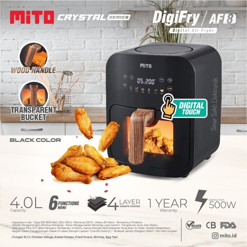 Air Fryer Mito Digital AF 8 AF8 Transparan Crystal Series