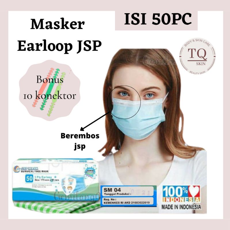 masker jsp mask medis earloop biru hijau hitam abu nonhijab 3ply box isi 50pcs surgical facemask