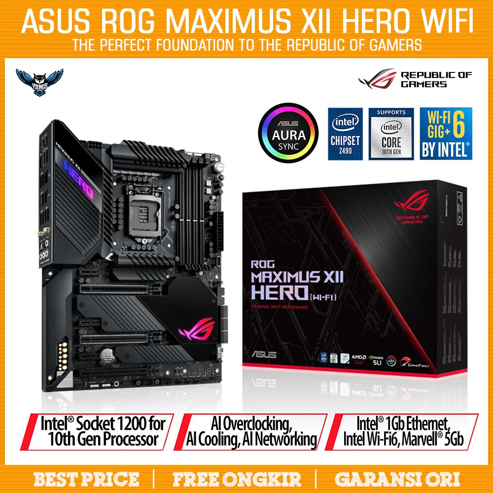 ASUS ROG MAXIMUS XII HERO WIFI Z490 LGA1200 ATX MOTHERBOARD INTEL