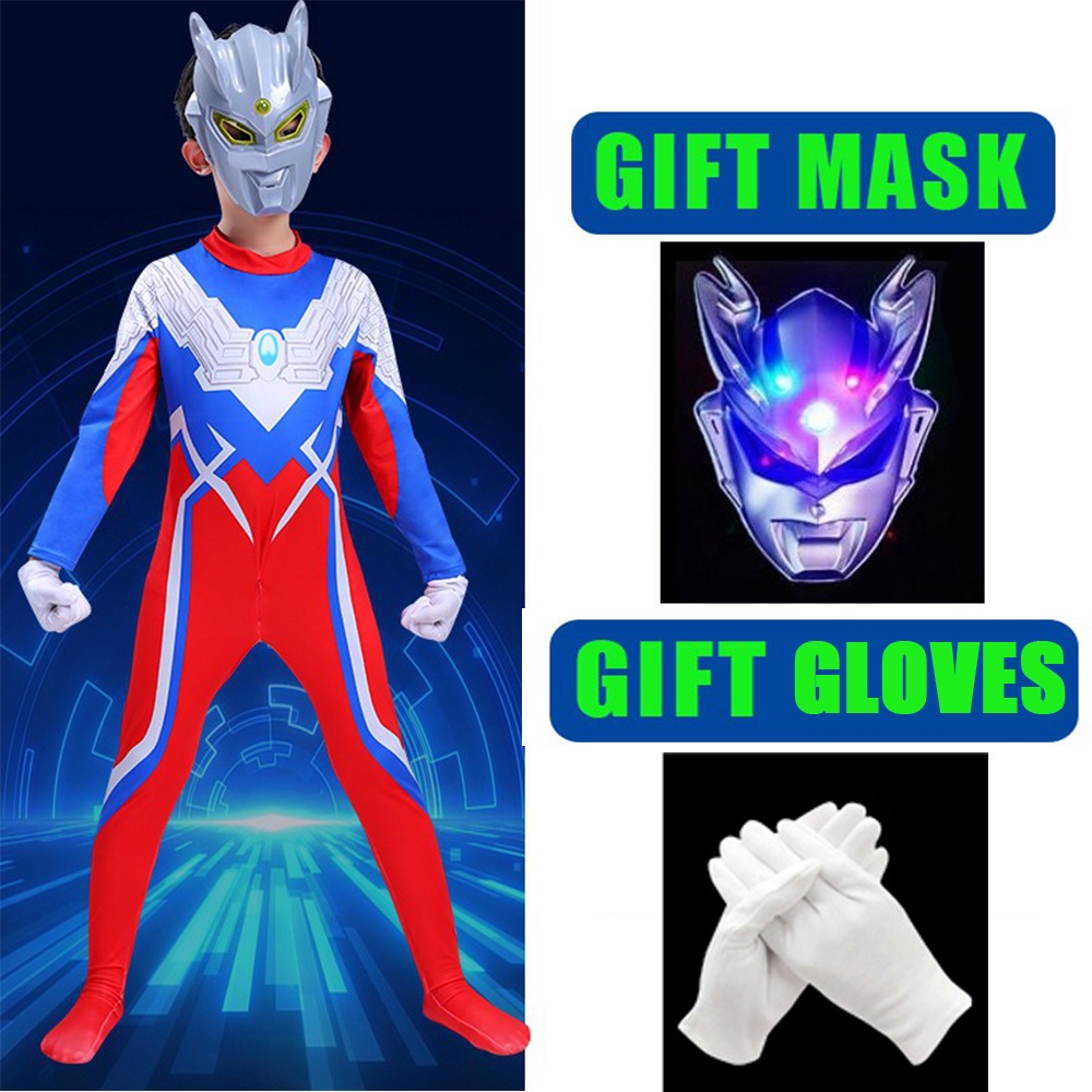 BAJU KOSTUM ANAK ULTRAMAN POWER RANGERS COSPLAY DIGA /UUB /CERRO ULTRAMAN ULTAH ULANG TAHUN LAKI CARNAVAL TOPENG ULTRA MAN + FREE MASK