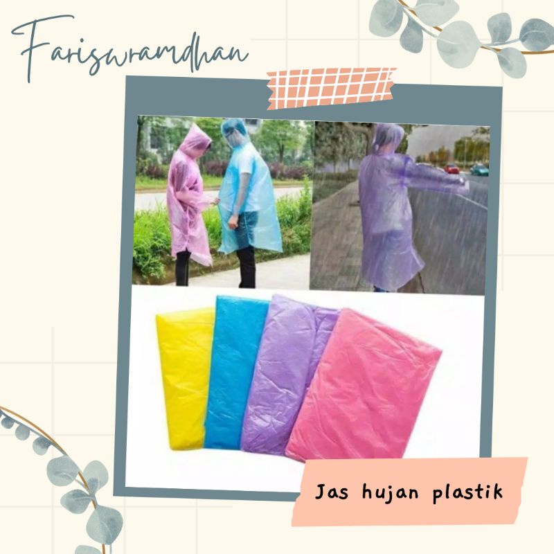 (15g) 0018-Jas Hujan Plastik Transparan Tipis Sekali Pakai Rain Coat