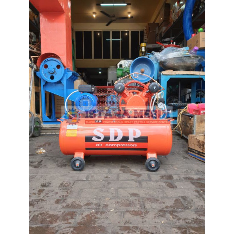 MESIN ANGIN KOMPRESSOR ANGIN 2 PISTON SDP 1/2HP COMPLETE DINAMO