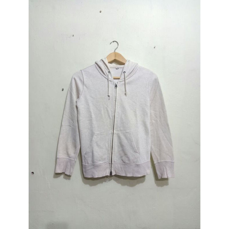 jaket zip hoodie UNIQLO cream size M original second vintage