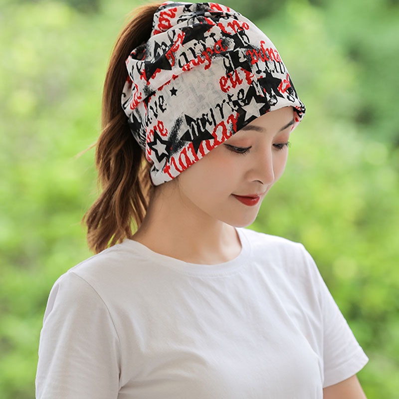 Baotou cap women's thin summer ice silk headgear outdoor sports neck sleeve printing turban cap pregnant women confinement cap