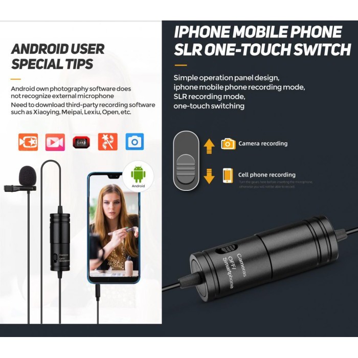 Lavalier Mic Microphone Condenser 3.5mm Klip on Kamera Smartphone DSLR