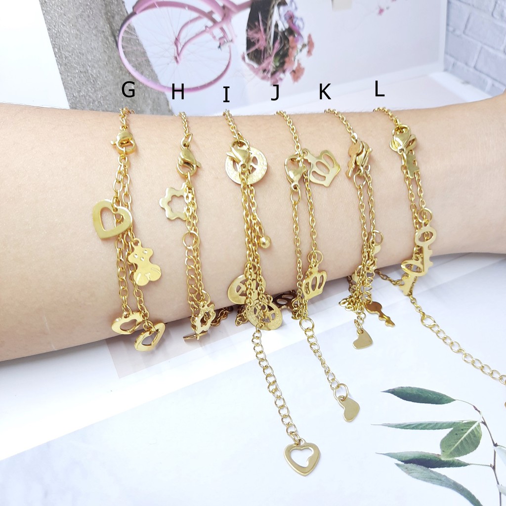 Gelang Titanium Tangan Besar Kaki Karakter Flower Gold - BB625