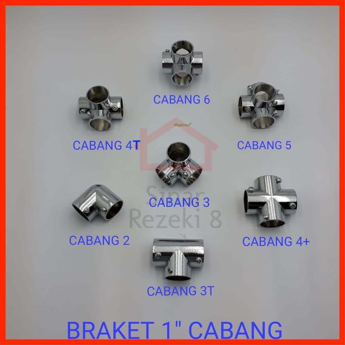 Bracket Pipa 1" inch Cabang 4 T Lubang Sambungan Pipa Join Stainles