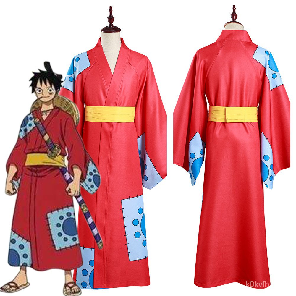 jrOW In Stock One Piece Wano Country Monkey D. Luffy Cosplay Costume Kimono Outfits Halloween Carniv