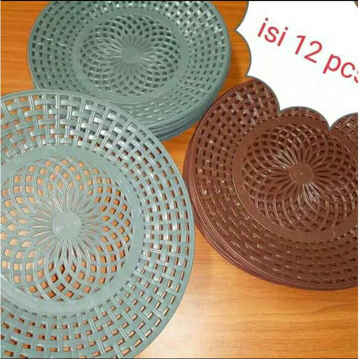 Piring rotan plastik 1 lusin bahan kuat dan elastis