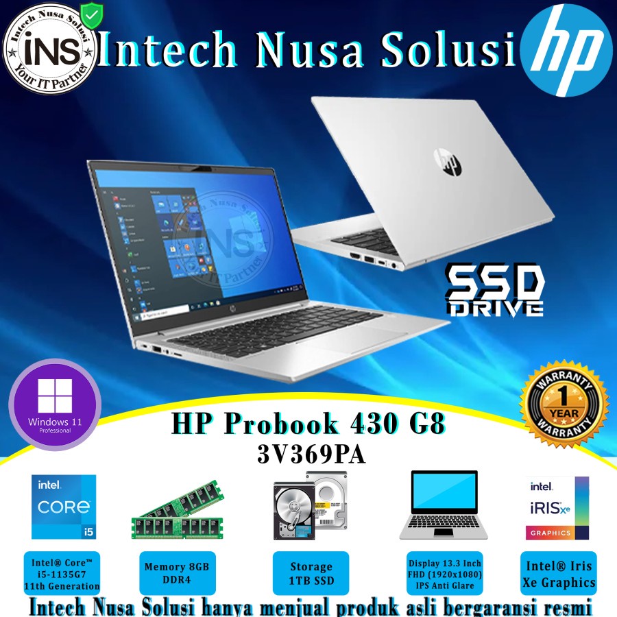 HP PROBOOK 430 G8 3V369PA i5-1135G7 8GB 1TB SSD WIN10PRO 1Yr