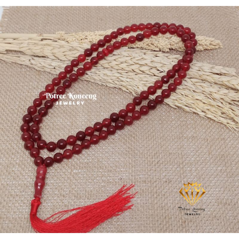 TASBIH BATU NATURAL GIOK MERAH 99 BUTIR