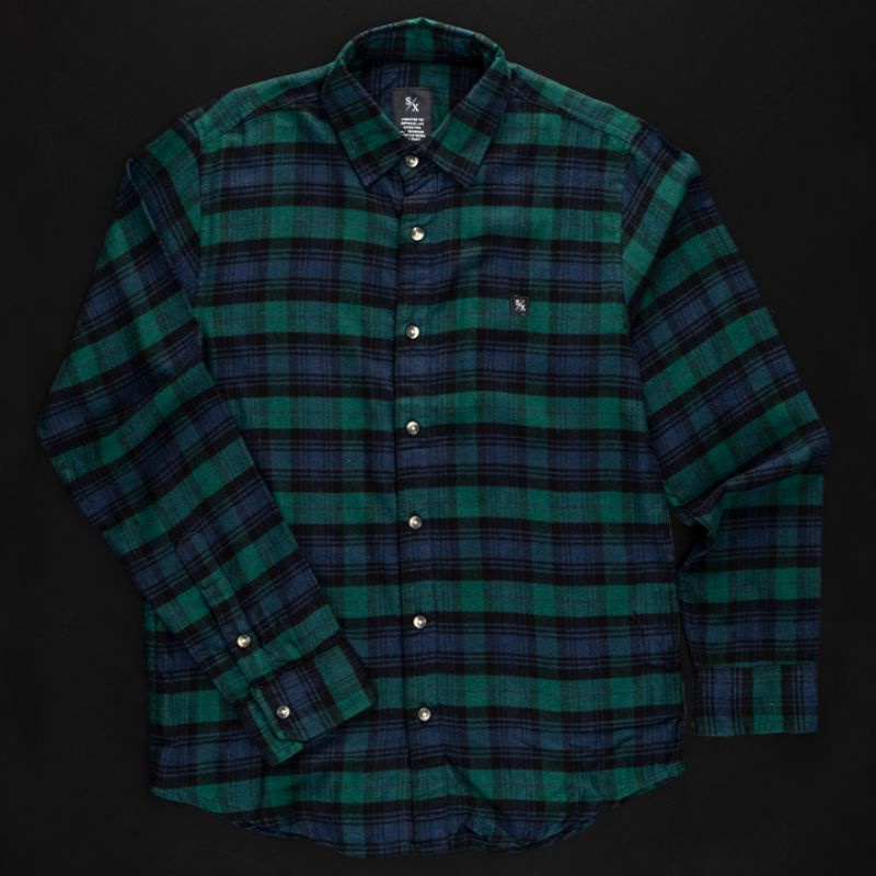 STHIRA | KEMEJA FLANEL BENTON LONG GREEN SIXPAX | KEMEJA FLANEL DISTRO | BAJU LEBARAN | KEMEJA KOTAK
