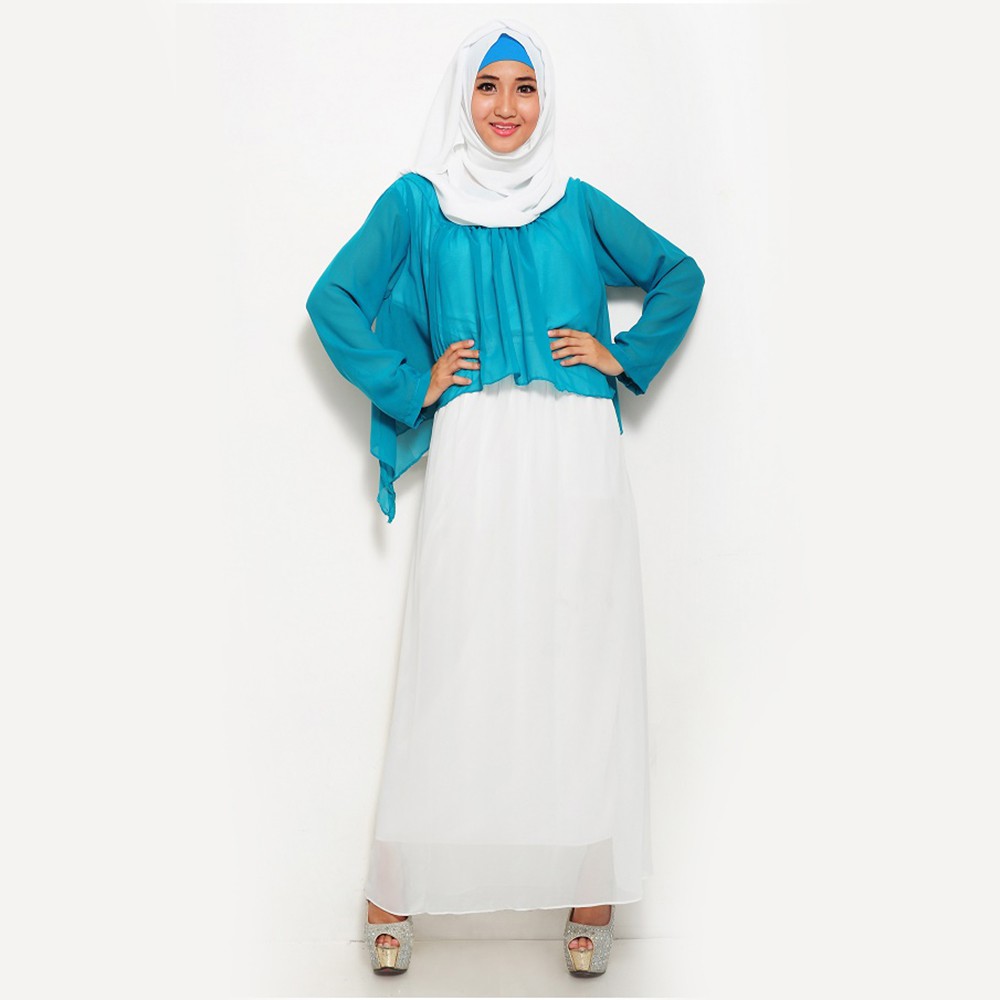 XSHOP Long Dress Gamis Maxi tangan Panjang Sifon Kombinasi - XSHOP Gamis Teana