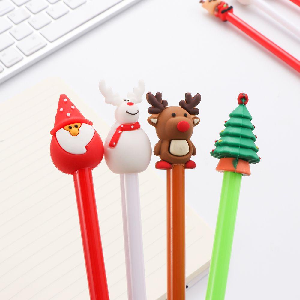 Populer 2/5pcs Gel Pen Hadiah Alat Tulis Perlengkapan Menulis Elk Snowman Seri Natal