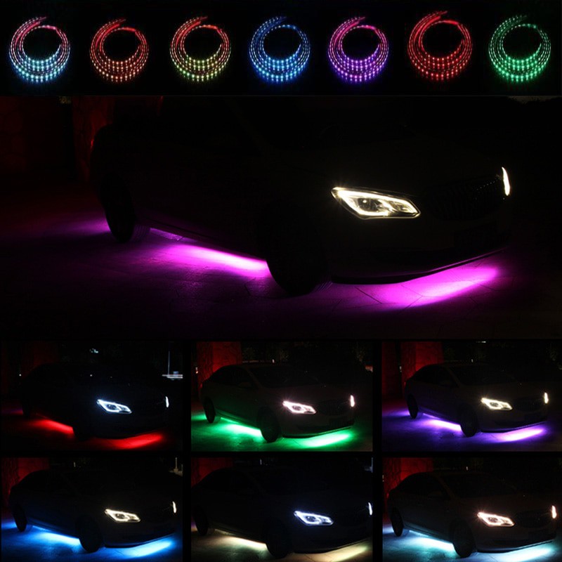 EJ's Lampu LED Strip Mobil RGB Underglow Car Body 90/120 cm 4PCS with Bluetooth App Controller - JIA4 - Black
