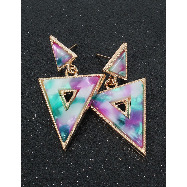 LRC Anting Tusuk Fashion Triangle Hollowed Out Acetic Acid Plate Earrings F80146