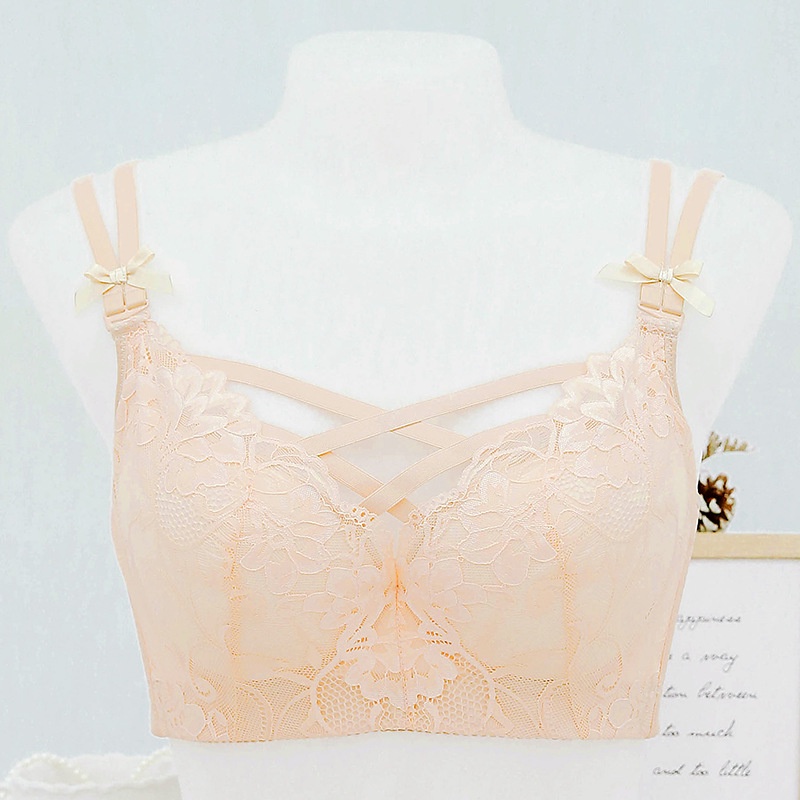 【New】FRS Home Ukuran besar Bra Full Cup Bra Sexy Cross Lace Lace Dengan Steel Rings Gathering Pakaia