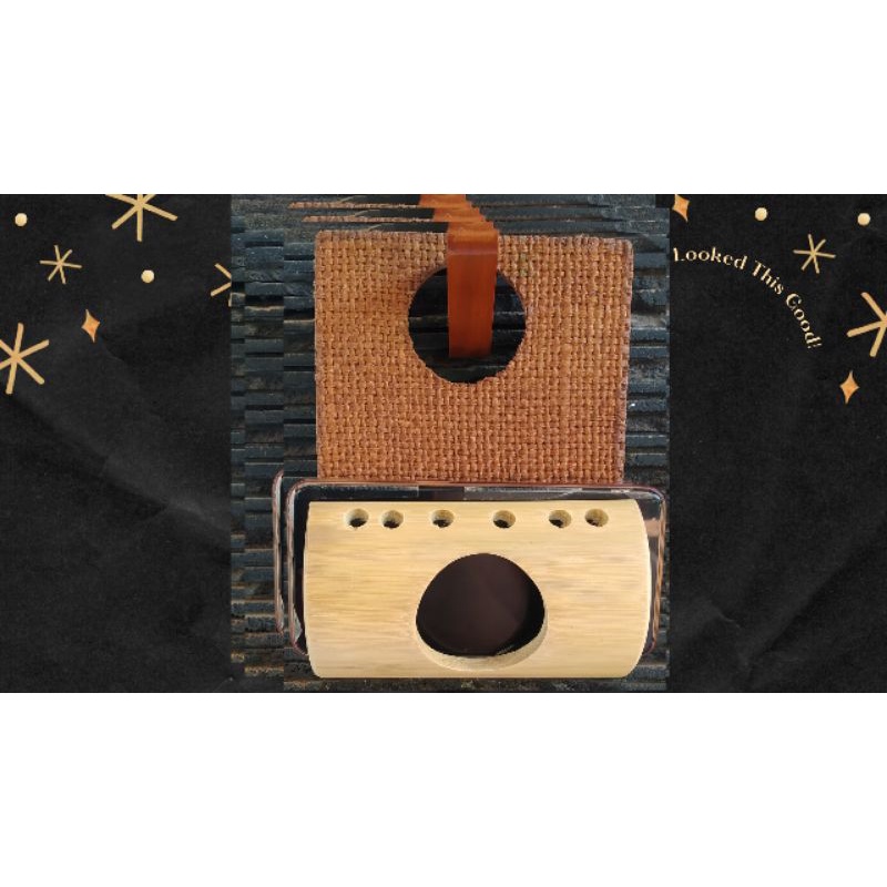 rak charger hp dinding holder tempat cas handphone kayu bambu pandan goni tempel unik rak dinding