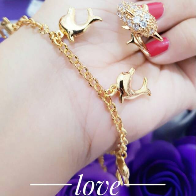 gelang dan cincin set lumba lumba cantik