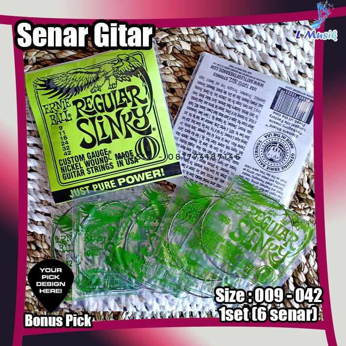 SENAR GITAR ERNIEBALL ELEKTRIK REGULAR SLINKY HIJAU 1 SET UKURAN 009-042 (LOKAL PREMIUM) - ERNIE BALL ORIGINAL NICKEL WOUND GUITAR STRINGS