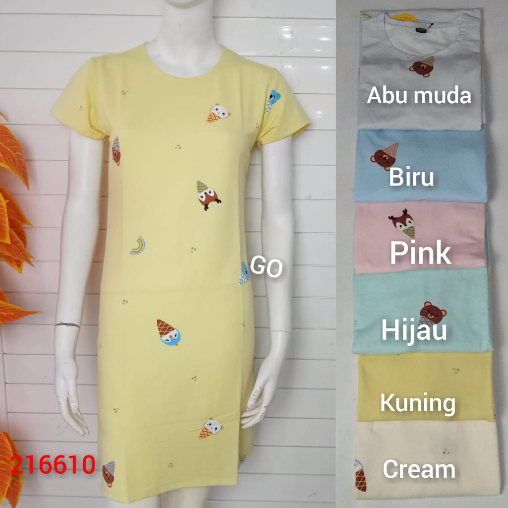 gos A DASTER LEMONE DRES Wanita Casual Motif Pakaian Perempuan Lengan Pendek