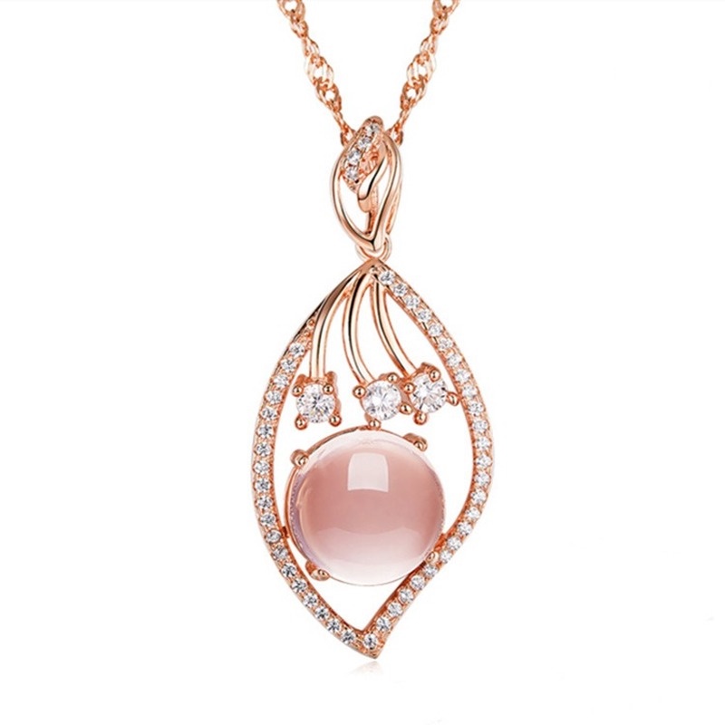 [Ready Stock]Fashion Inlaid Pink Crystal Full Diamond Pendant Simple 18K Rose Gold Plated Necklace