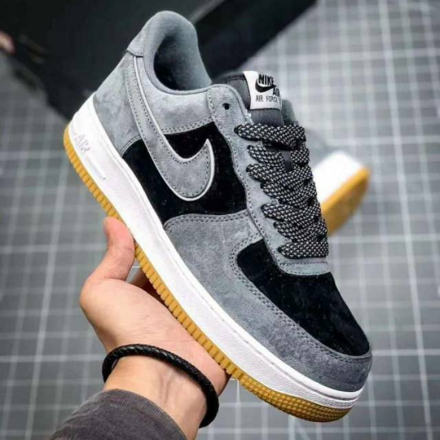 Sepatu Nike Air Force 1 07 Suede "Grey Black" Abu-abu Hitam Premium Original