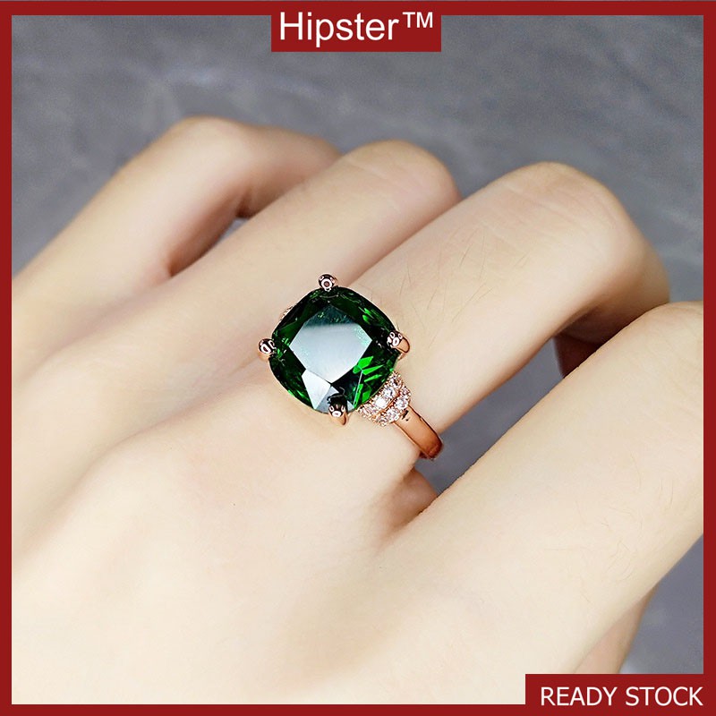 New Hot Sale Simple Elegant 18K Rose Gold Inlaid Grandmother Green Gemstone Ring