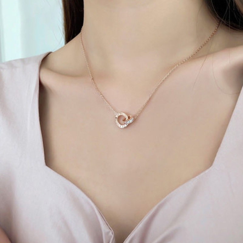 Kalung titanium steel Zirkon Hias Mikro Angka Romawi Modis