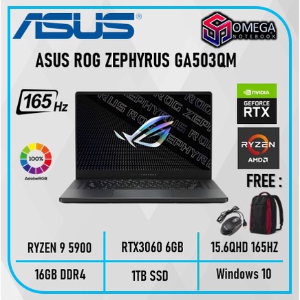 ASUS ROG ZEPHYRUS GA503QM RYZEN 9 5900HS 16GB 1TBSSD RTX3060 6GB W10 15.6QHD 165HZ