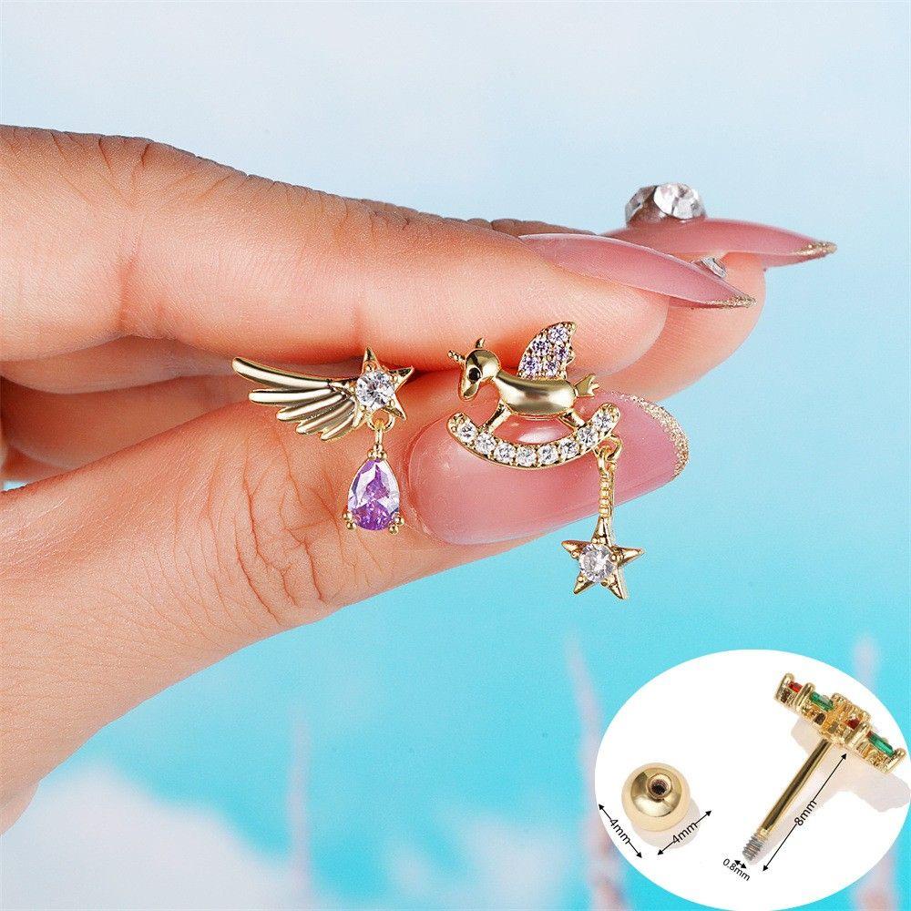 NEEDWAY Wanita Anting Pejantan Ladies Vintage Telinga Tulang Rawan Telinga Perhiasan Cahaya Mewah Hadiah Indah Anting Asimetris