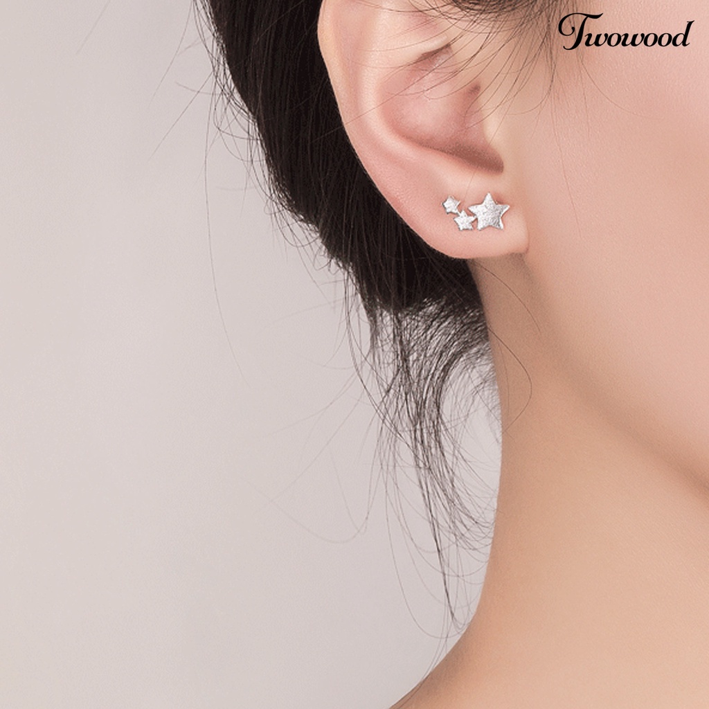 Twowood 1 Pair 3 Stars Ear Studs Elegant Jewelry Exquisite Cute Lightweight Stud Earrings for Wedding