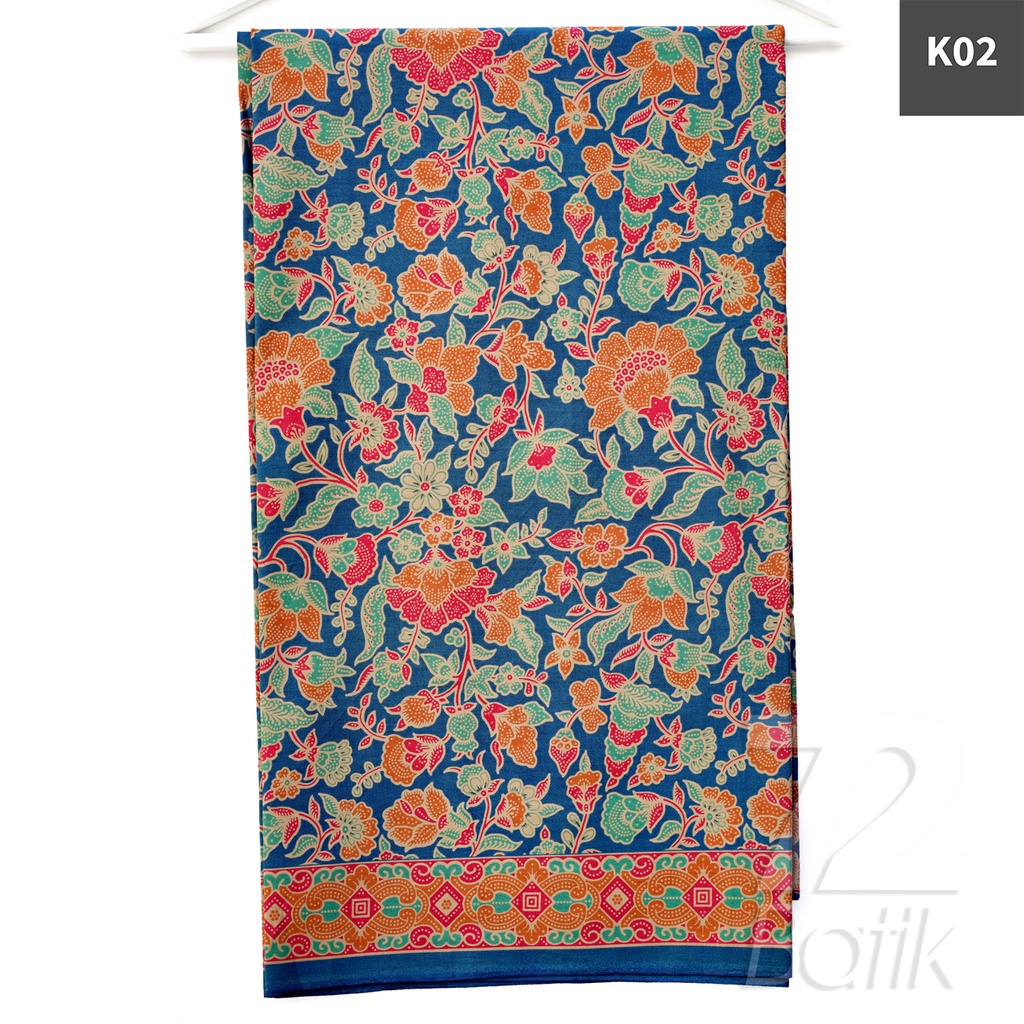 BAHAN BATIK PREMIUM Katun Motif Kembang Warna Hitam Orange Hijau Merah 724249 Cap 72 Jarik Jarit Samping Kebat Panjang Batik Katun Modern Premium Bahan Seragam Batik Pernikahan Kantor Keluarga Murah Kamen Jadi Batik Bali Lembaran