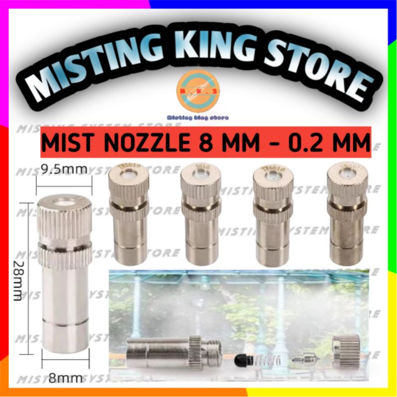 MIST NOZZLE 8MM 0.2MM MISTING HEAD SPRAYER SPUYER KABUT PALUDARIUM ALAT SIRAM SPRINKLER SLIP LOCK 8 MM