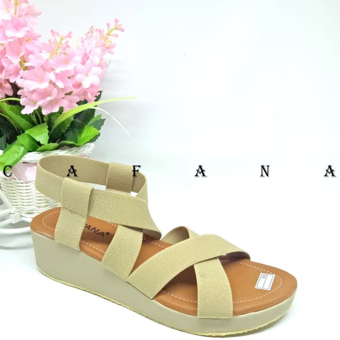 Sandal Wedges Wanita Karet Silang SDW217