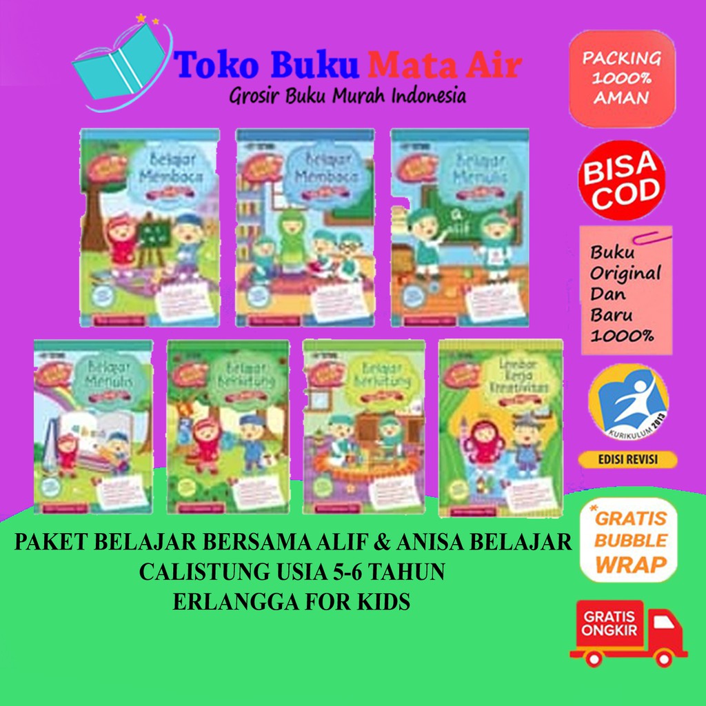 BEST SELLER PAKET BELAJAR BERSAMA ALIF & ANISA USIA 5-6 TAHUN BELAJAR CALISTUNG ERLANGGA FOR KIDS