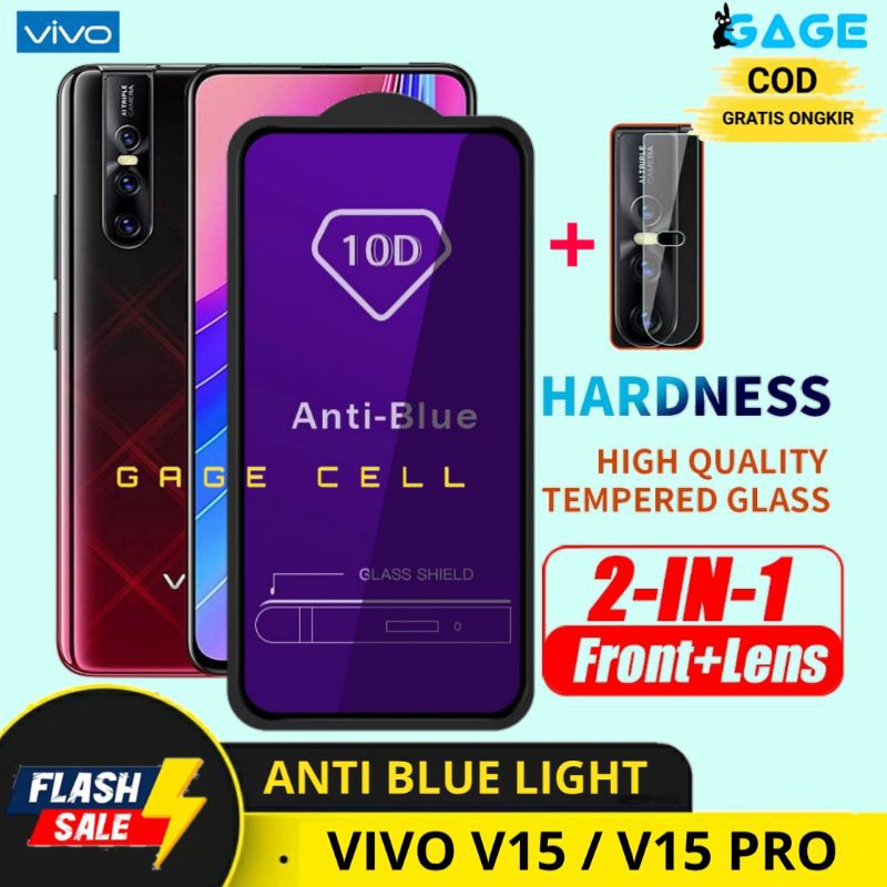 2IN1 TEMPERED GLASS ANTI RADIASI FULL LAYAR KAMERA VIVO V15 V15 PRO TG ANTIGORES KACA FULL SCREEN