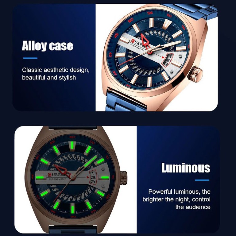 CURREN 8403 Jam Tangan Pria Analog Stainless Steel Chronograph Aktif Luminous Display WATCHKITE WKOS